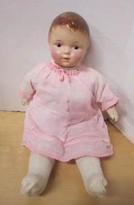 19" early 1922 composition baby marked: N.D Co in original pink dress outfit GC - Picture 1 of 12