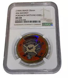 Pokemon 1999 Battling Coin # 56 Mankey Graded NGC MS 68 TOP POP!! NGC RARE VTG - Bild 1 von 7