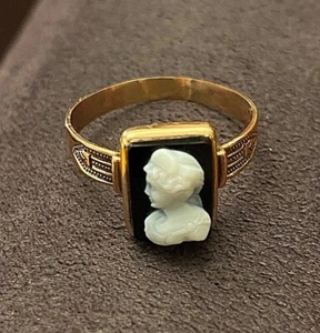 Antique Victorian 10-12K Rose Gold Banded Agate or Onyx Cameo Ring Size 10💗 - Picture 1 of 5