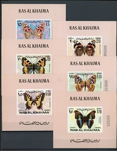 AW4-1 Ras al-Khaima N° bloc 614 à 619B ** papillons fonds couleur vanille. A sa - Imagen 1 de 1