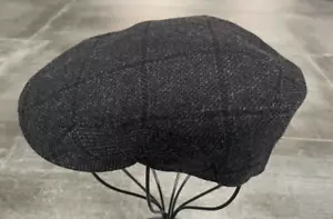 Flatcap Schiebermütze Wolle Ohrenklappen gefüttert Schwarz kariert von ER,Gr. 63 - Bild 1 von 4