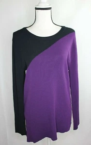 DKNY City Lights Color Block Asymmetrical Hem Long Sleeve Purple Black XL NWT - Picture 1 of 11