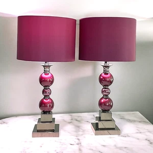 CONTEMPORARY PURPLE & CHROME 24" TABLE LAMPS - 1 SET OF 2 - Picture 1 of 5