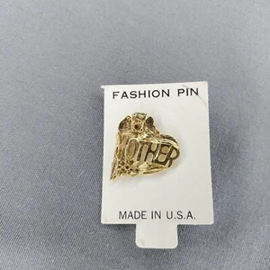 Mother Heart Swirl Mothers Day Gold Toned Lapel Hat Jacket Pin - Picture 1 of 2