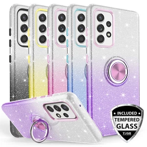 For Galaxy A54 A53 5G Ring Case Glitter TPU Bling Phone Cover+Tempered Glass - Picture 1 of 28