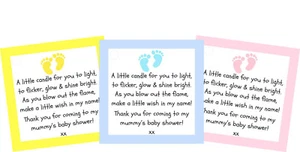 BABY SHOWER CANDLE LABELS / TAGS FAVOUR - THANK YOU GIFTS BOY GIRL - Picture 1 of 18