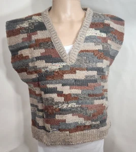 Vintage PRIMA Knitted by Hand 100% Wool V-Neck Sweater Vest Made Uruguay Sz "L" - Picture 1 of 10