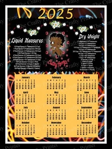 2025 AFRO BETTY BOOP CALENDAR MAGNET + Conversion Chart for Dry/Liquid Measures - Bild 1 von 2