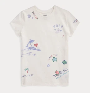 Polo Ralph Lauren Cotton Jersey Graphic T-shirt Girls 5 White Crewneck Pullover - Picture 1 of 14