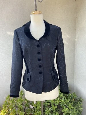 复古优雅夹克黑色漩涡印花天鹅绒装饰尺寸 35 M Escada — 第 1/4 张图片