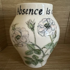 VTG Floral Wide Mouth Vase Signed ‘81 Pink Rose Absence Is Condensed Presence - Picture 1 of 5