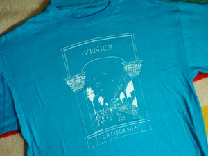VTG 80s 90s Venice Beach California Travel Tourist Art Blue USA Tee T-Shirt L - Picture 1 of 6