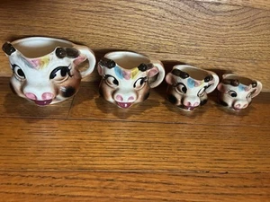Vintage Ceramic Brown Cow Head Measuring Cups (Lot of 4) - Picture 1 of 17