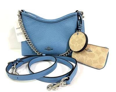 Coach Laurel Leather Small Shoulder Bag with Mirror Charm + Pouch Blue NWT $378 - Image 1 of 4