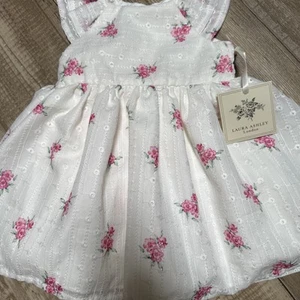 Laura Ashley London Baby Dress 12 Months White Eyelet Pink Roses Party Floral - Picture 1 of 13