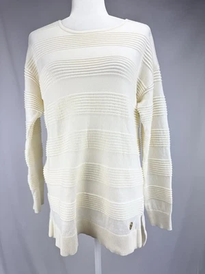 Nuevo con etiquetas Suéter Michael Kors Rayas Texturizadas S Beige Hueso Mezcla Algodón Foto 1 de 4