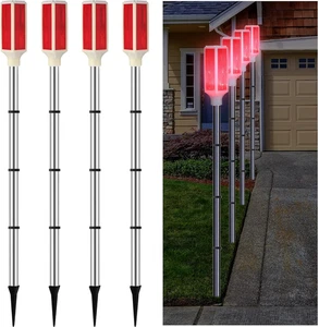 Solar-Powered Reflective Driveway Markers - 4 Pcs Red Pole Lights - Picture 1 of 14