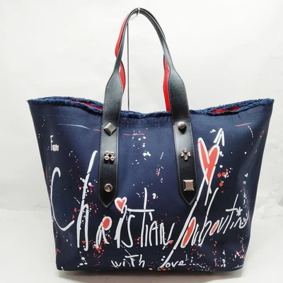NO TARIFF Christian Louboutin Tote Bag Navy Blue Canvas 2886263 - Image 1 of 4