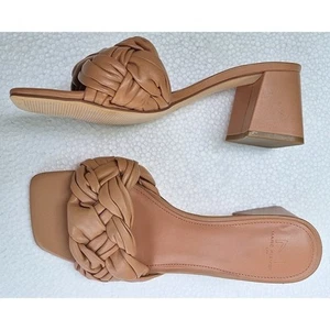 Marc Fisher Cerita Woven Quilted Square toe Block Heel Tan Leather Sandals 8.5 - Picture 1 of 10