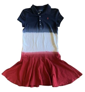 POLO RALPH LAUREN Girls L / 12-14 Drop-Waist Collared Dress Red White Blue USA - Picture 1 of 8