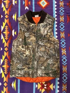 Carhartt Vest Kids Small 7/8 Realtree Camo Safety Orange Hunting Reversible - Picture 1 of 5
