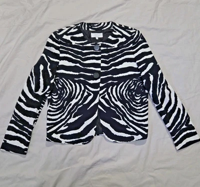 Chaqueta Blazer Abrigo Forrado con Capa Estampado de Cebra Joan & David De Colección Hecha en Italia Talla 40/6 Foto 1 de 4
