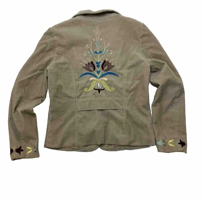 Sisters Floral Embroidered  Corduroy  Blazer Khaki Womens Medium Western Boho - Image 1 of 4