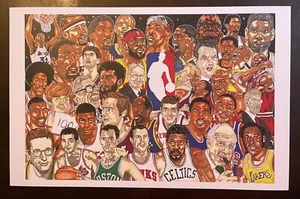 NBA Legends Kobe Jordan LeBron Steph Shaq + 11x17 Sketch Print 2nd Edition By TK - Picture 1 of 1