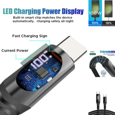 100W PD Type-C Charger USB-C Cable Cord For Samsung S25 S24 S23 S22 iPhone 16 15 - Image 1 of 4