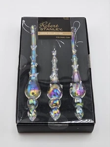 Robert Stanley Iridescent 3 Glass Icicle Christmas Ornaments Home Collection Box - Picture 1 of 2