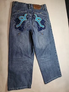 Rocawear Embroidered Denim Jeans Size 7 Baggy Wide Leg Punk Skater Y2K (#335) - Picture 1 of 9