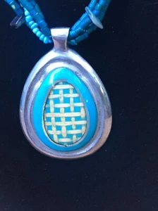 Vintage Silver Handmade Blue Bits Necklace Mexico Made Jewelry & Accessories - Picture 1 of 11