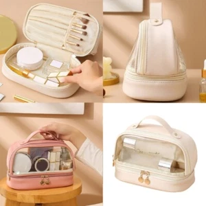 Double Layer Cosmetic Bag Clear Makeup Bag,Waterproof Travel Toiletry Bag Gifts - Picture 1 of 12