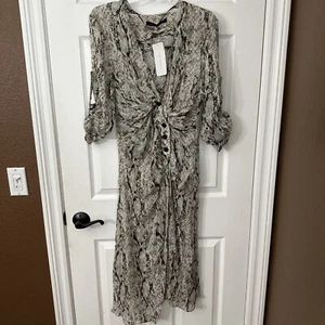Zara Sheer Long Blouse Duster - Animal Print - Brown Multi - Size Small - NWT - Picture 1 of 9