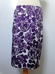 Boden 100% silk pencil skirt 12L lined ivory and aubergine-purple floral - Picture 1 of 13