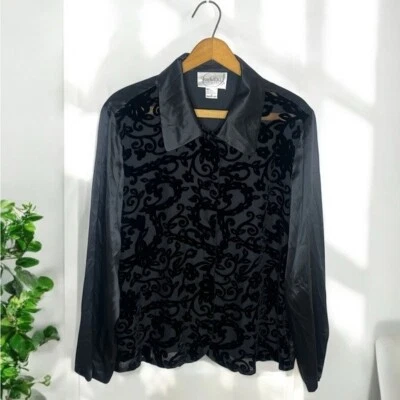 Blusa De Colección Diane Von Furstenberg Terciopelo Seda Burnout Abotonada M Foto 1 de 4