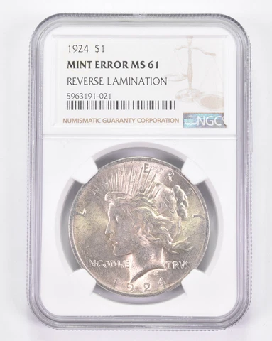 Mint Error MS61 1924 Peace Silver Dollar - REV Lamination - Graded NGC *8837 Cover