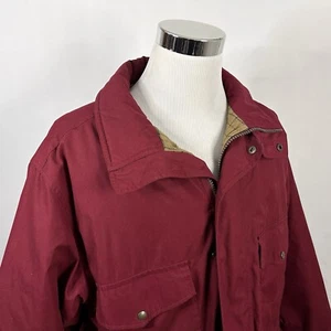 Lands End Large (42-44) Flannel Lined Barn Coat Jacket Red Full Zip Snap - Picture 1 of 7