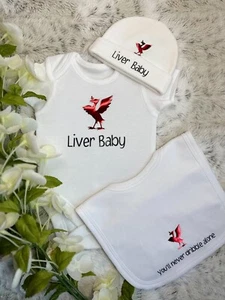 Liverpool Fan Liver Bird New Born Gift Set with Baby Grow, Bib, & Beanie Hat  - Picture 1 of 13