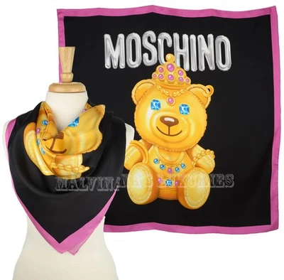 Cachecol Moschino Couture seda joia ursinho de pelúcia estampa quadrado foulard 34 x 34 - Imagem 1 de 4