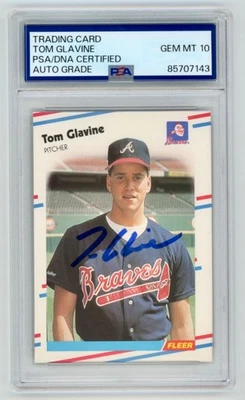 Tarjeta de novato Fleer 1988 firmada por Tom Glavine Atlanta Braves #539 PSA 7143 automática 10 Foto 1 de 2