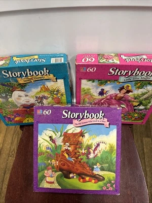 Juego de 3 rompecabezas de cuentos Milton Bradley vintage Foto 1 de 4