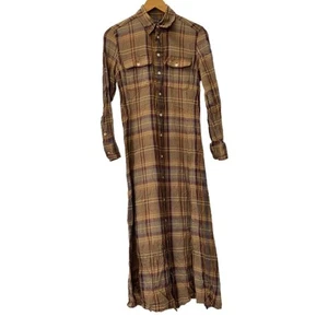 POLO RALPH LAUREN Brown Cotton Long Sleeve Check Dress Size 0 Used Condition - Picture 1 of 7