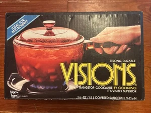 Visions 1 1/2 QT / 1.5 L V-1 1/2-N Amber Covered Saucepan - NEW OLD STOCK - Picture 1 of 3