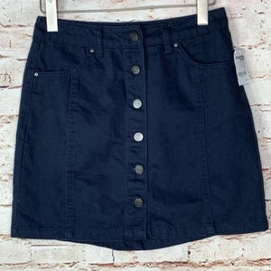 NEW refuge Denim Mini Skirt Size Small Charlotte Russe Buttons Dark Blue - Picture 1 of 7