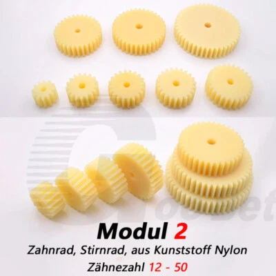 Zahnrad Modul 2 aus Kunststoff gefräst 12-50 Zähne Stirnrad Nylon Plastik beige - Bild 1 von 4