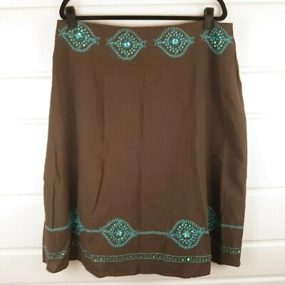 Falda Saint Tropez West Mujer Talla 16W Cuentas Marrón Mezcla Lino Cremallera Lateral Foto 1 de 4