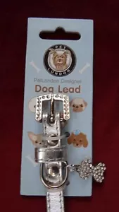 Silver Designer Rhinestone Dog Collar Pet London Adjustable Small Size w/ Charm - Picture 1 of 3