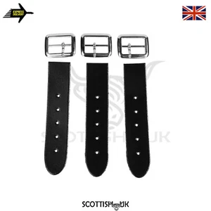 Genuine Leather Kilt Strap Extenders – Black 5” Straps with Chrome Buckles 1.25" - Picture 1 of 1