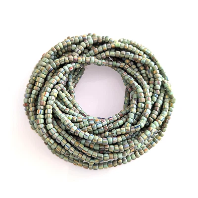 Java Trade Beads Striped Glass Beads 4 - 6mm Green Mixed Colors. 24" Strand - Image 1 of 3